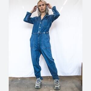 Trave Giselle Denim Jumpsuit Utility Boiler Suit Coverall Navy Size S